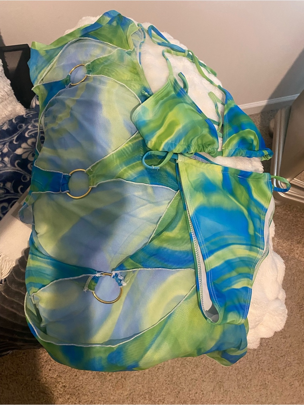Bikini 3 Piece Set Size XS, Bikini & Coverup A-B Cup Padded cups..Excel. cond.